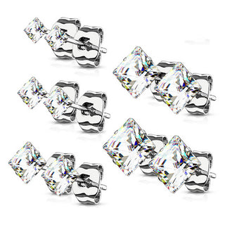 Bouton d'Oreille Zircone carrée 5 paires, 5 paires