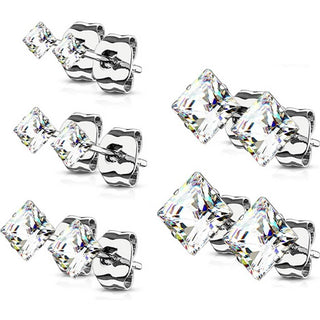 Bouton d'Oreille Zircone carrée 5 paires, 5 paires