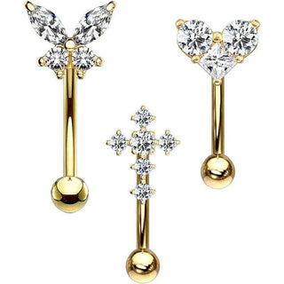 Sourcil pack Papillon Cœur Croix Zircone, 3 morceaux