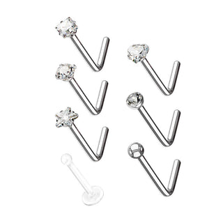 Nez En Forme de L Pack Zircone Argent, 7 morceaux