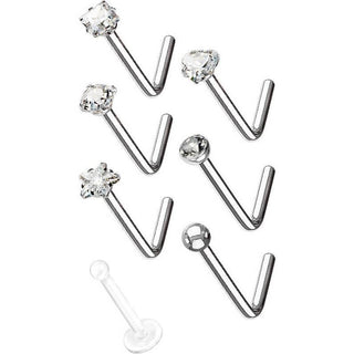 Nez En Forme de L Pack Zircone Argent, 7 morceaux