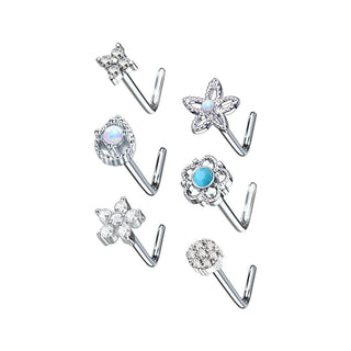 Nez En Forme de L Pack Zircone Argent, 6 morceaux