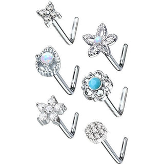 Nez En Forme de L Pack Zircone Argent, 6 morceaux