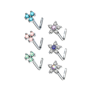 Nez En Forme de L Fleurs Zircone Argent, 6 morceaux