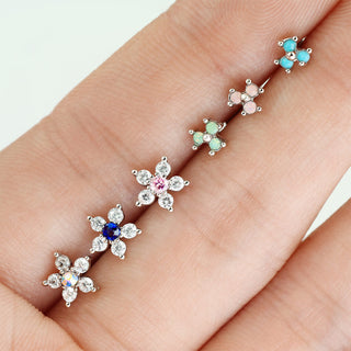 Nez En Forme de L Fleurs Zircone Argent, 6 morceaux