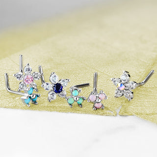 Nez En Forme de L Fleurs Zircone Argent, 6 morceaux