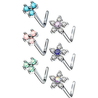 Nez En Forme de L Fleurs Zircone Argent, 6 morceaux