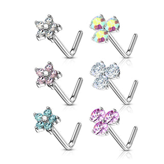 Nez En Forme de L Fleurs Zircone Argent, 6 morceaux