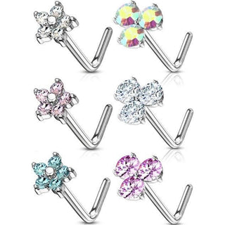 Nez En Forme de L Fleurs Zircone Argent, 6 morceaux