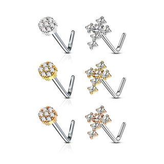 Nez En Forme de L Zircone Croix Fleur, 6 morceaux
