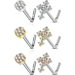 Nez En Forme de L Zircone Croix Fleur, 6 morceaux