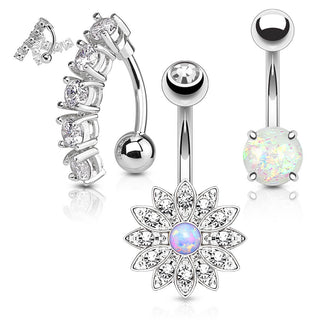 Piercing Nombril Paque Zircone Opale , 3 morceaux