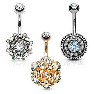 Piercing Nombril Fleur Zircone, 3 morceaux