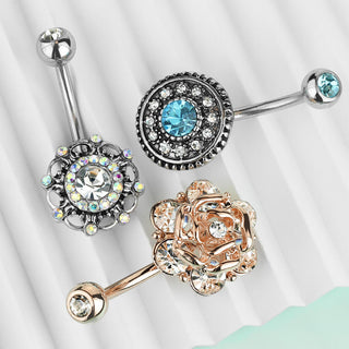 Piercing Nombril Fleur Zircone, 3 morceaux
