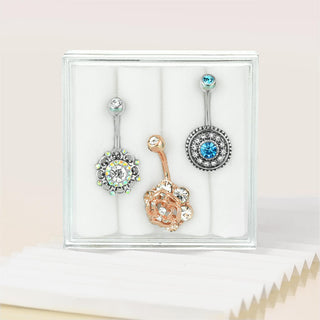 Piercing Nombril Fleur Zircone, 3 morceaux
