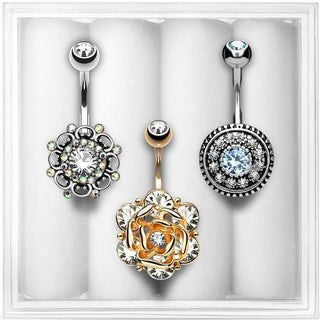 Piercing Nombril Fleur Zircone, 3 morceaux