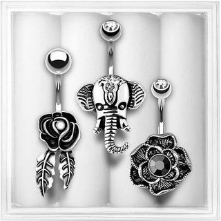 Piercing Nombril Pack Zircone Argent, 3 morceaux