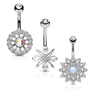 Piercing Nombril Fleurs Zircone Opale Or, 3 morceaux