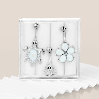 Piercing Nombril Pack Opale Argent, 3 morceaux