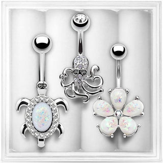 Piercing Nombril Pack Opale Argent, 3 morceaux