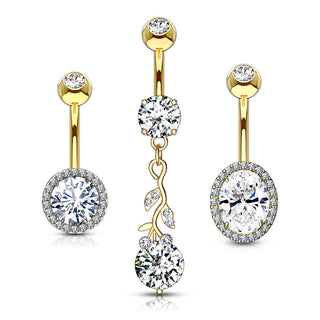 Piercing Nombril Zircone Ronde, 3 morceaux