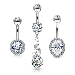 Piercing Nombril Zircone Ronde, 3 morceaux