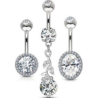 Piercing Nombril Zircone Ronde, 3 morceaux
