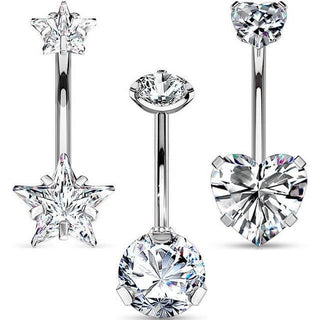 Piercing Nombril Pack Zircone Filetage Interne, 3 morceaux