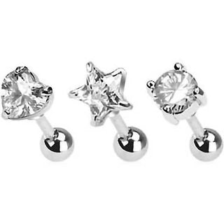 Barre Cœur Rond Étoile Zircone Argent, 3 morceaux