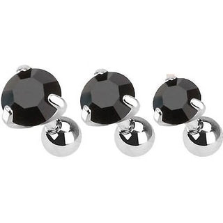 Barre Zircone Noir Ronde Argent, 3 morceaux