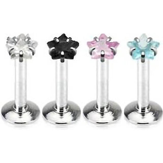 Labret Étoile Zircone Argent Filetage Interne, 4 morceaux