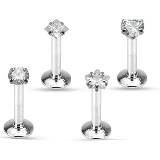 Labret Pack Zircone Argent Filetage Interne, 4 morceaux