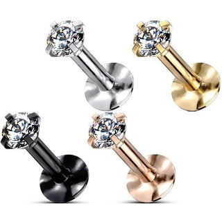 Labret Zircone Ronde Filetage Interne, 4 morceaux
