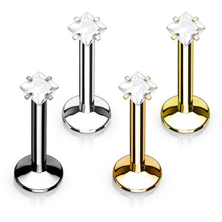 Labret Zircone Carrée Filetage Interne, 4 morceaux