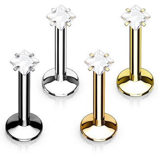 Labret Zircone Carrée Filetage Interne, 4 morceaux