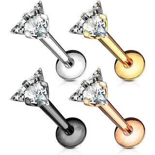 Labret Zircone Triangle Filetage Interne, 4 morceaux