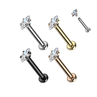Labret Marquise Zircone Filetage Interne, 4 morceaux
