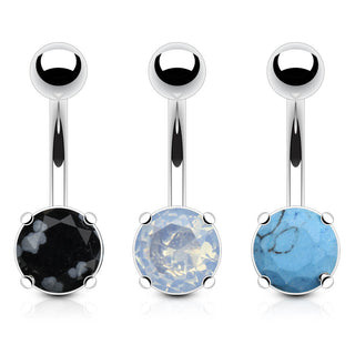 Piercing Nombril Zircone Ronde Argent, 3 morceaux