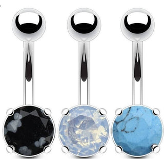 Piercing Nombril Zircone Ronde Argent, 3 morceaux