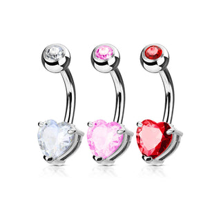 Piercing Nombril Cœur Zircone Argent, 3 morceaux