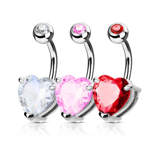 Piercing Nombril Cœur Zircone Argent, 3 morceaux