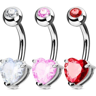 Piercing Nombril Cœur Zircone Argent, 3 morceaux