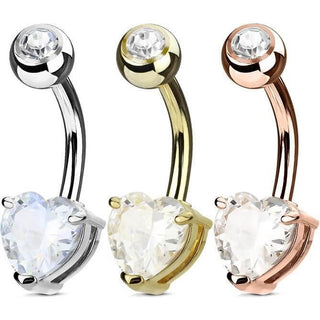 Piercing Nombril Cœur Zircone, 3 morceaux