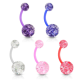 Piercing Nombril Bille Acrylique Ultra Pailletée, 5 morceaux