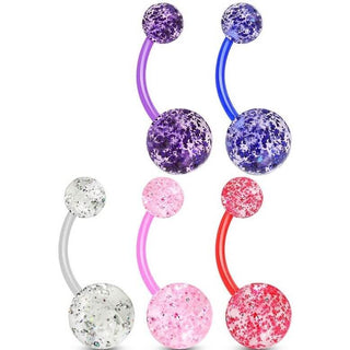 Piercing Nombril Bille Acrylique Ultra Pailletée, 5 morceaux