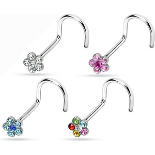 Nez  Vis Fleur Zircone Argent, 4 morceaux
