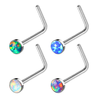 Nez En Forme de L Opale Ronde Argent, 4 morceaux
