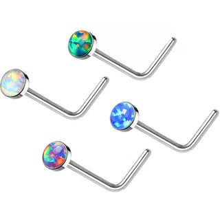 Nez En Forme de L Opale Ronde Argent, 4 morceaux