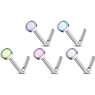 Nez En Forme de L Pierre Synthétique Lumineuse Argent, 5 morceaux