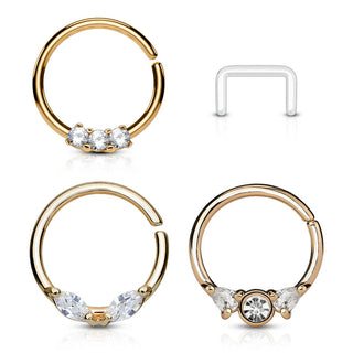 Septum Pack Anneau de Maintien Zircone Or Pliable, 3 morceaux